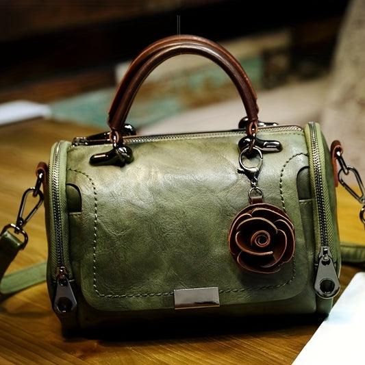 Vintage Top Handle Boston Bag - Retro Genuine Leather Classic Handbag & Purse